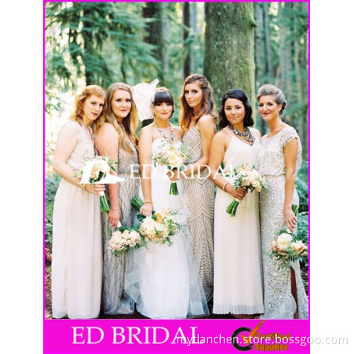 CE1463 Best Selling Cheap Custom Made Sliver Beaded Sequins Long Bridesmaid Dress